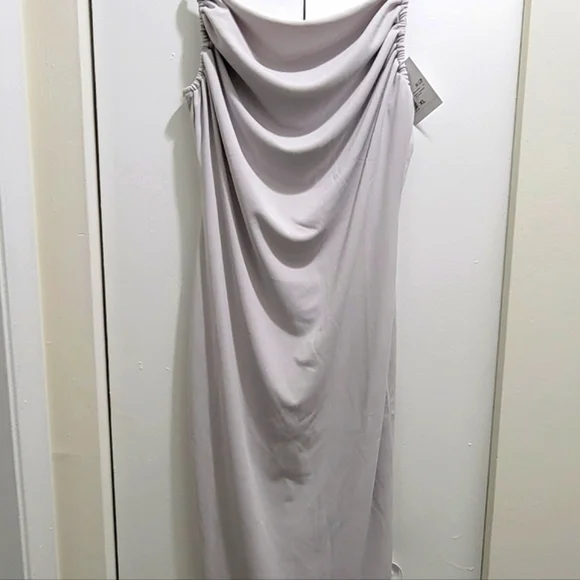 S O L D Gray Cowl Neck Ruched Spaghetti Strap Midi Dress size XL - Picture 6 of 12